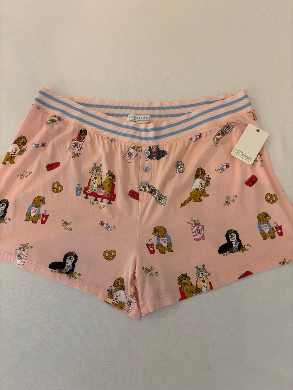 NWT PJ Salvage Pink Playful Dogs Graphic Wide Elastic Waistband Lounge XL Shorts